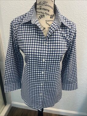 Chaps Navy and White Gingham Button-Down Shirt